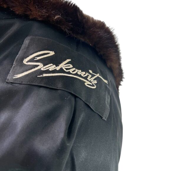Sakowitz Vintage Mob Wife Dark Brown Mink Stroller Coat Leather Sash Size S/M - Picture 4 of 16